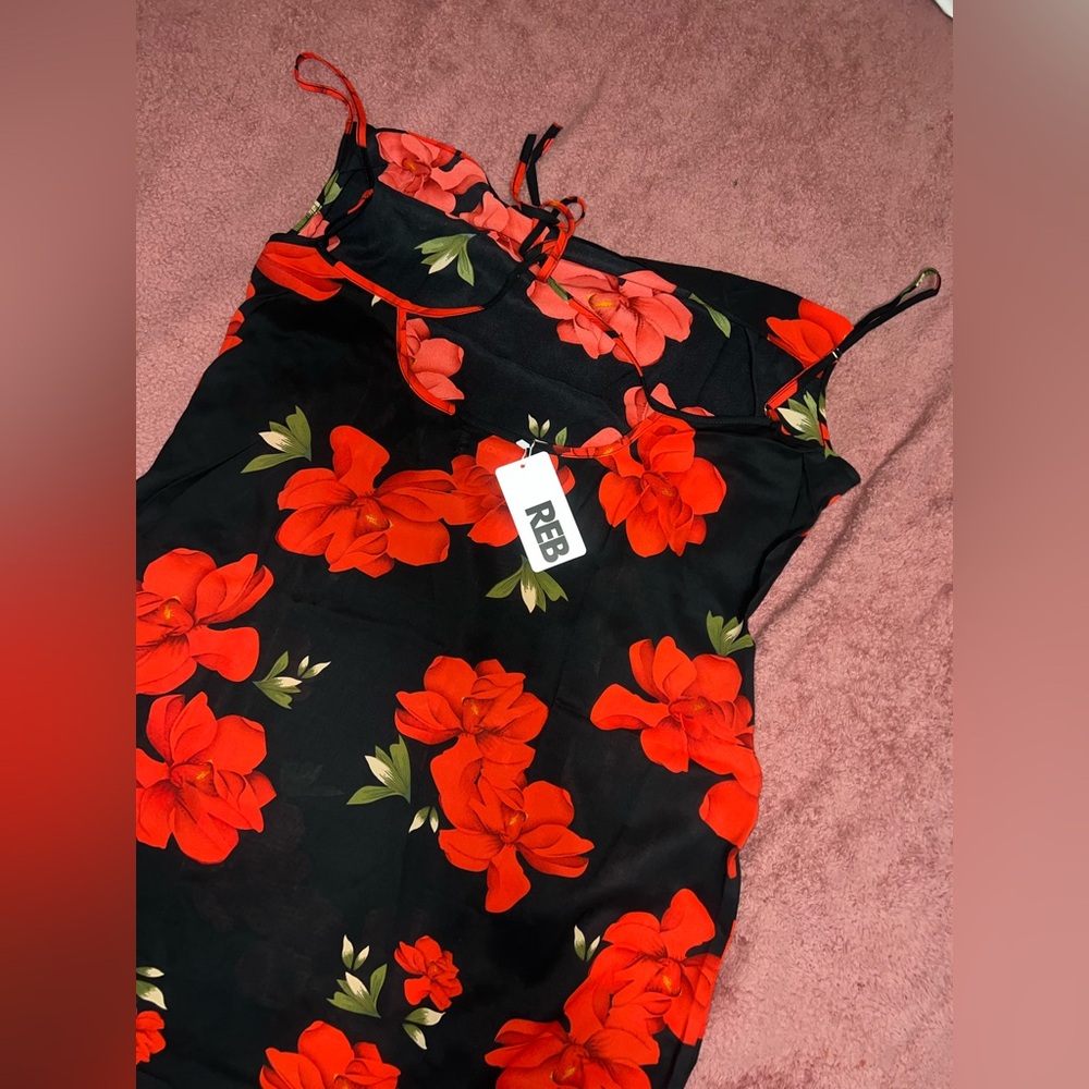 Rebdolls Black Dress with Red Floral Design